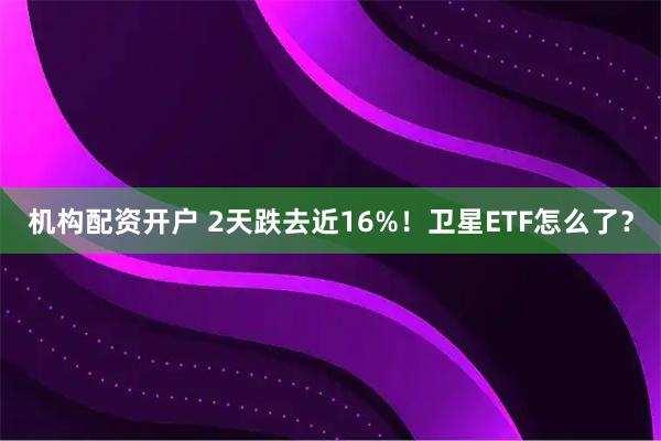 机构配资开户 2天跌去近16%！卫星ETF怎么了？